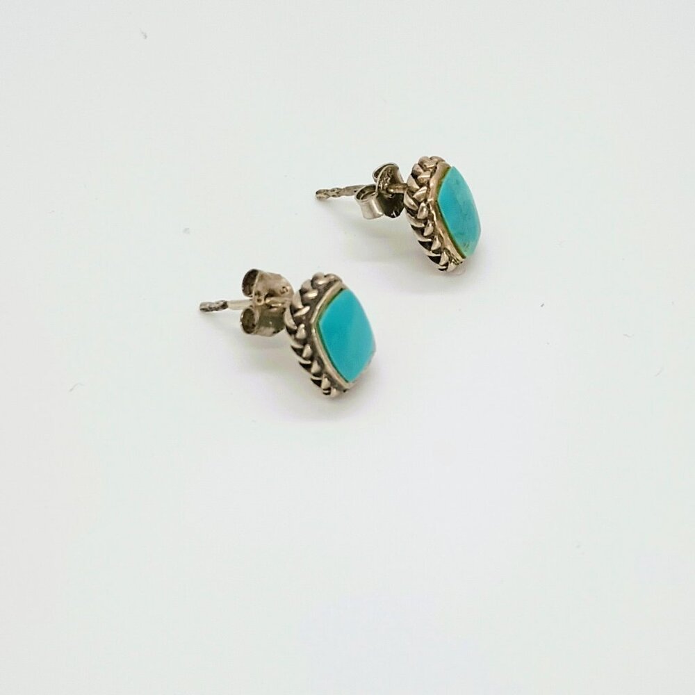 925 Rectangle Turquoise Post Earrings Sterling Si… - image 1